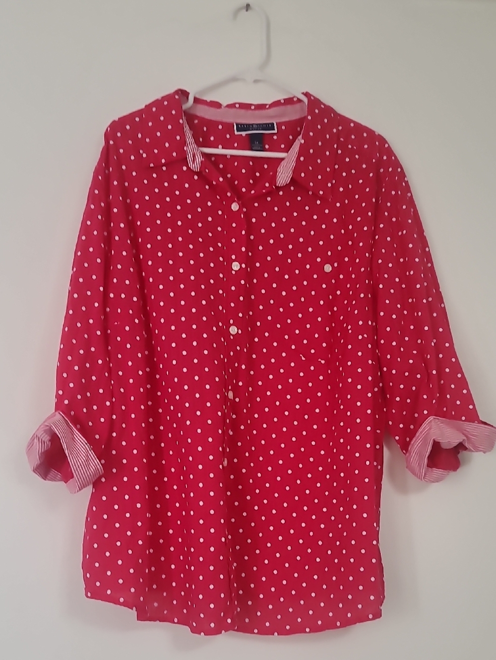 Bright Pink Fuschia Polka Dot Button-Up Blouse